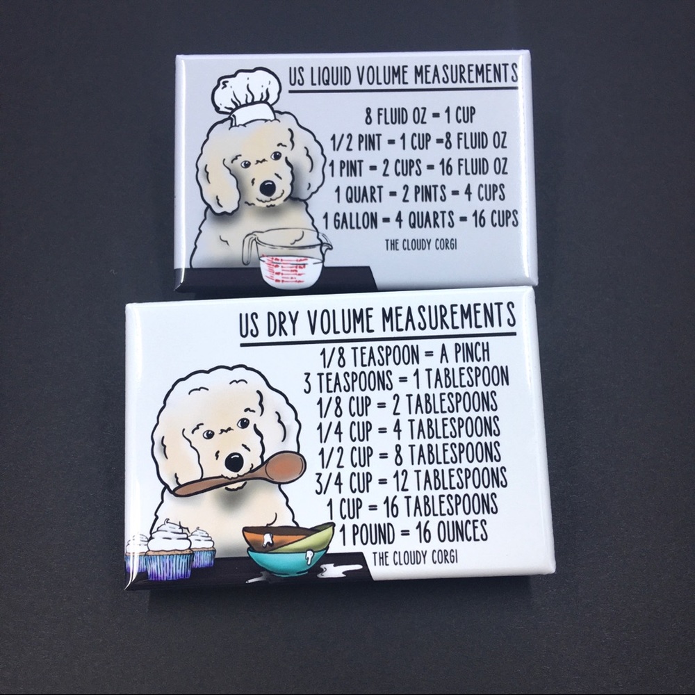 Poodle Dog Measuring Chart Magnet Set Handmade Cooking Baking Guide Decor Gift